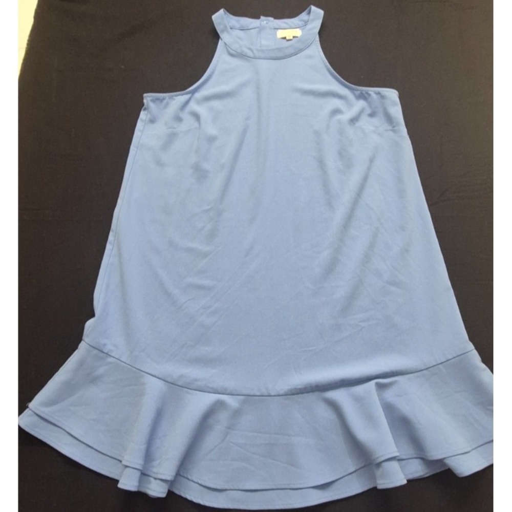 Mud Pie light blue halter neck ruffle flounce hem A-Line swing dress women's Med